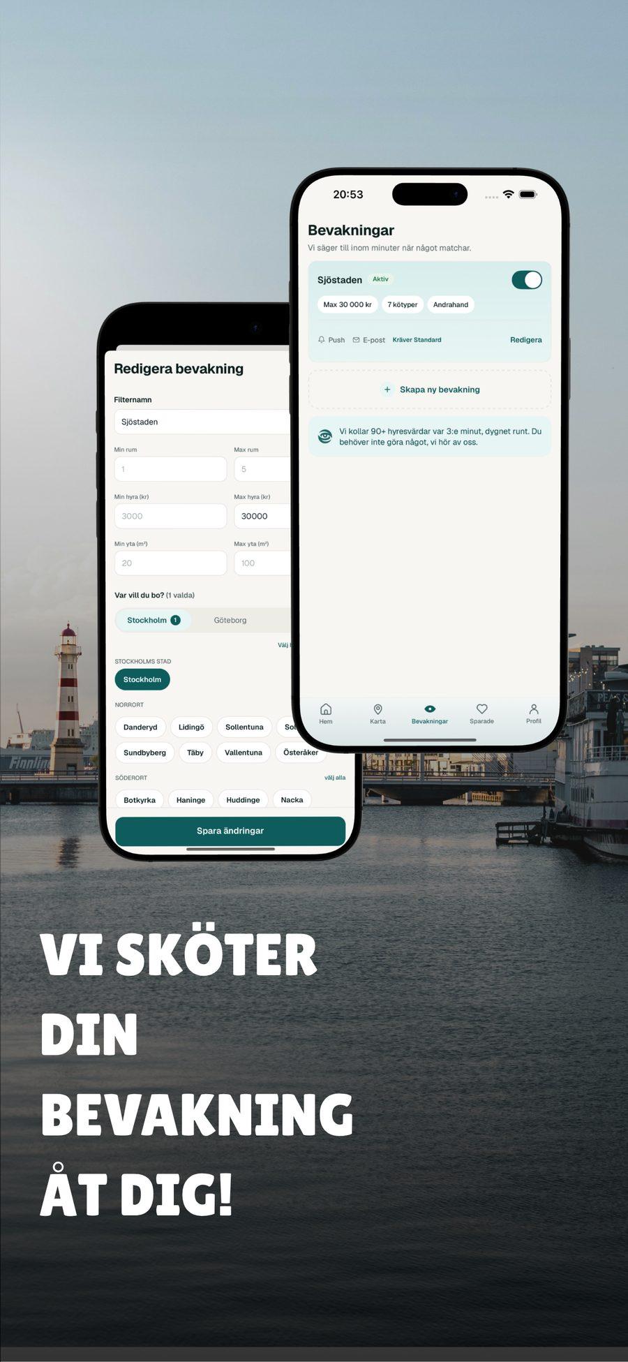 Bostadsögat i App Store: bevakningar med filter för område, hyra och storlek
