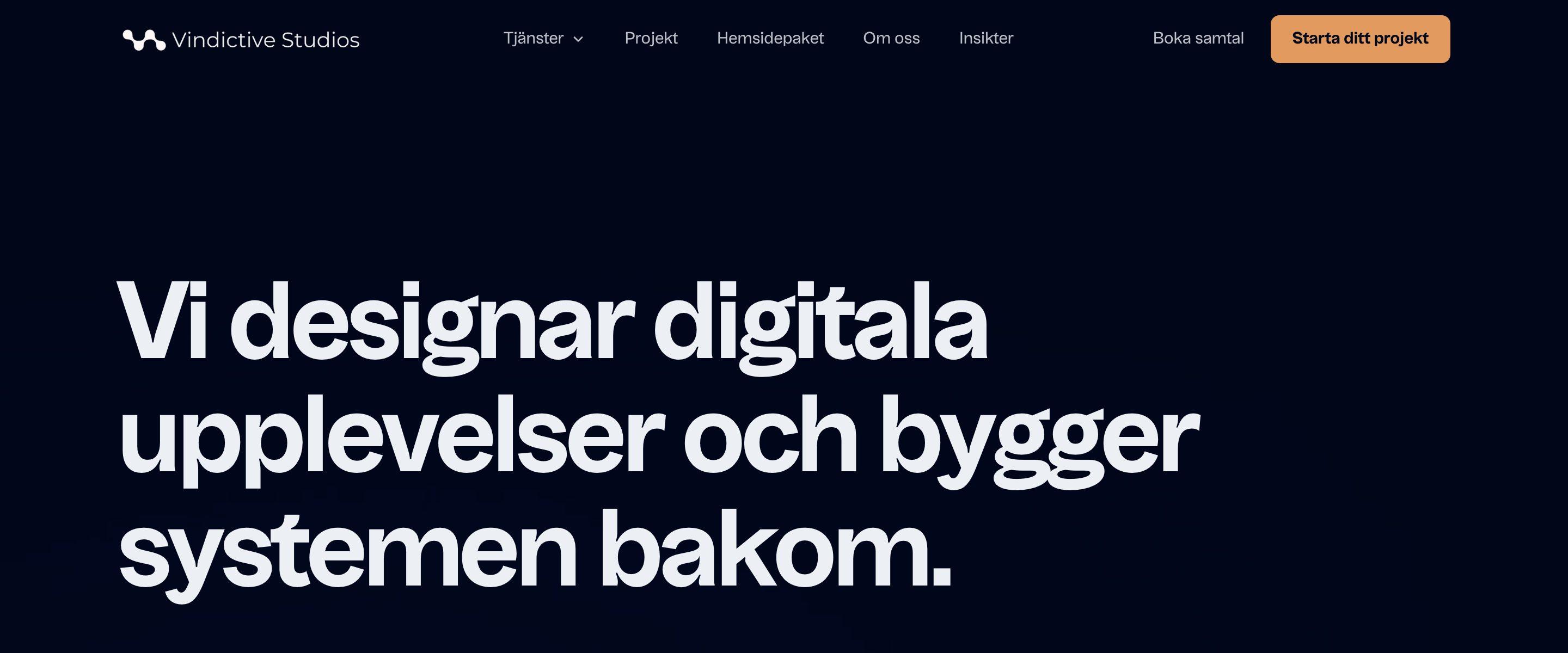 Startsidan på vindictive-studios.se