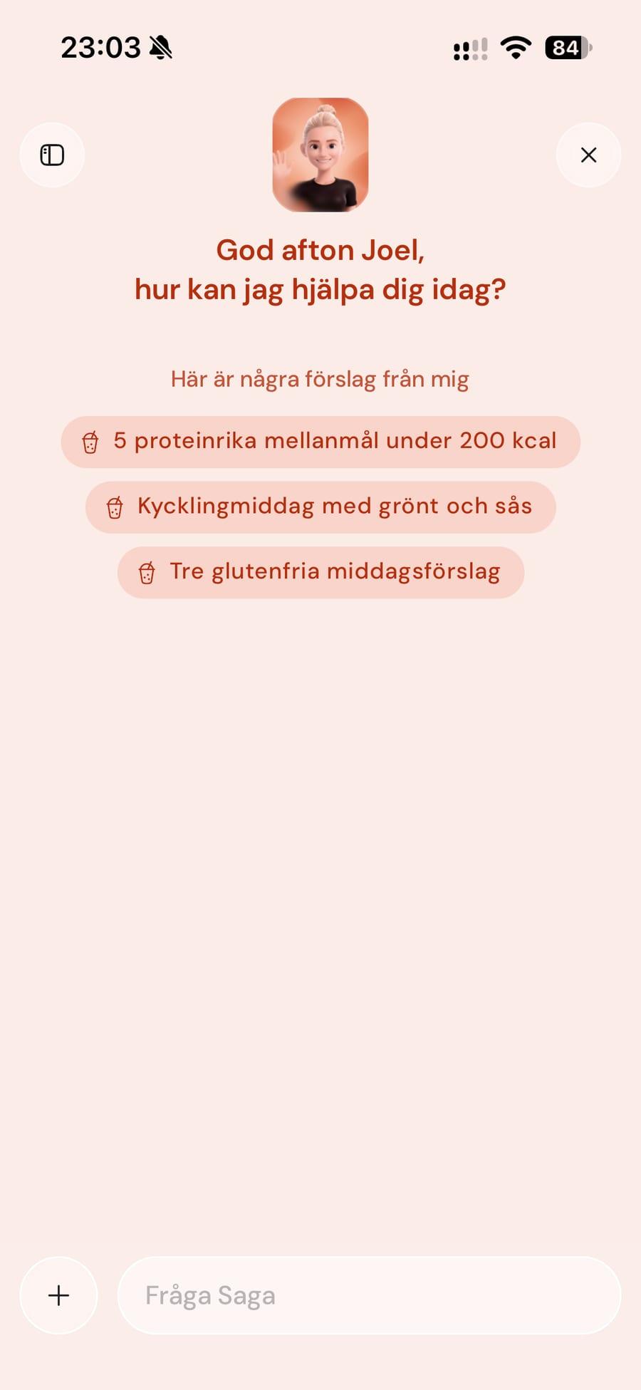 Saga in the app with suggested questions