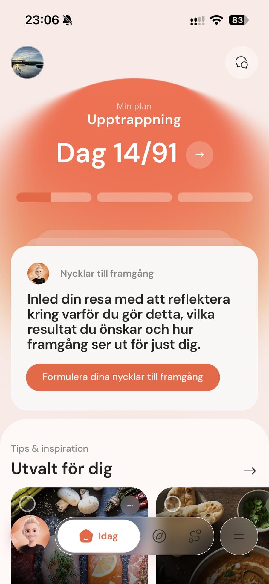 The Today view in the app with advice from Saga