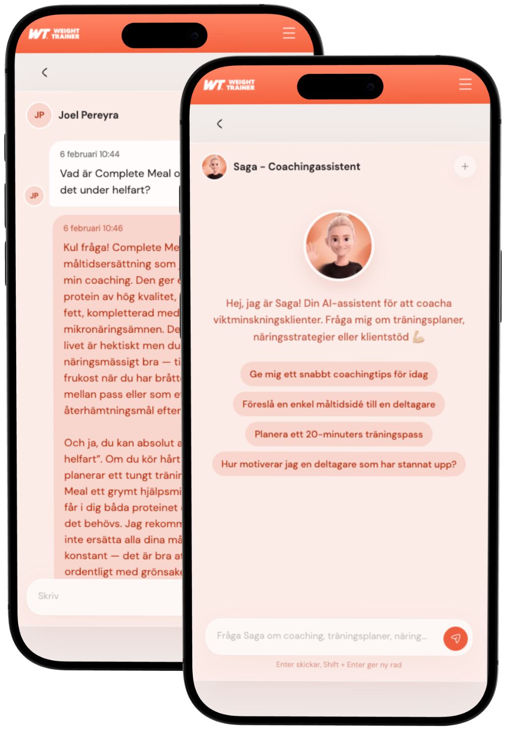 Saga as a coaching assistant, with suggested questions and an answer to a coach